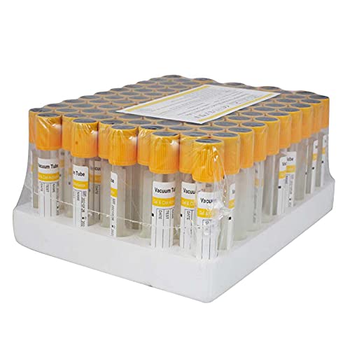 Vacuum Blood Collection Tubes 100pcs 3mL Glass Blood Vacutainer Laboratory Tubes Centrifuge Tube with Yellow Top, 12 x 75mm (Yellow)
