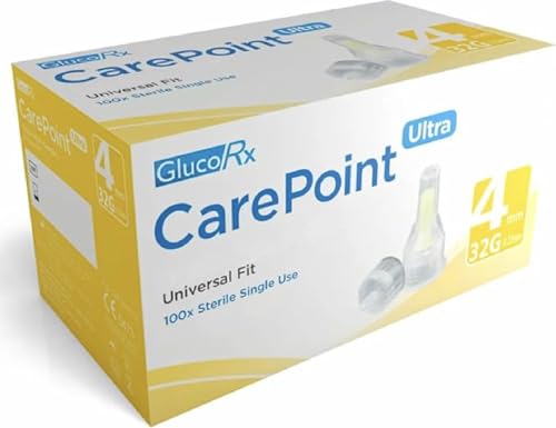 GlucoRX Sterile Tips, CarePoint Ultra Universal Fit 4/32g, 100 pieces per box