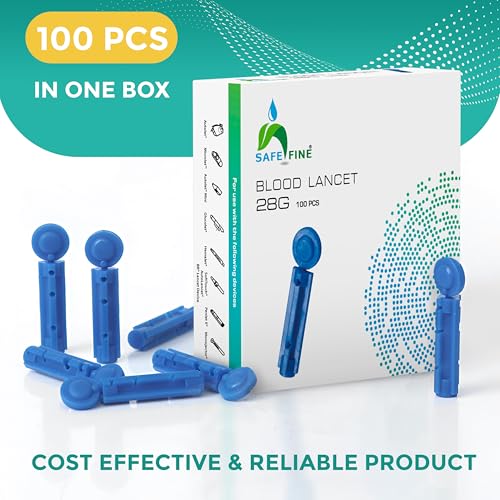 SafeFine Blood Lancets Sterile Compatible with Most Lancing Devices 28G 3mm 100 pcs/box