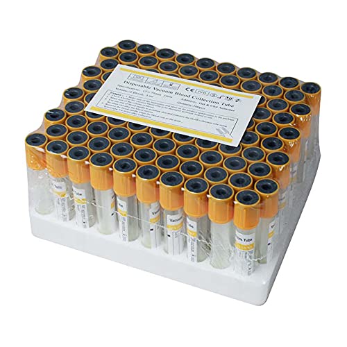 Vacuum Blood Collection Tubes 100pcs 3mL Glass Blood Vacutainer Laboratory Tubes Centrifuge Tube with Yellow Top, 12 x 75mm (Yellow)