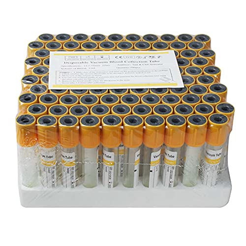Vacuum Blood Collection Tubes 100pcs 3mL Glass Blood Vacutainer Laboratory Tubes Centrifuge Tube with Yellow Top, 12 x 75mm (Yellow)