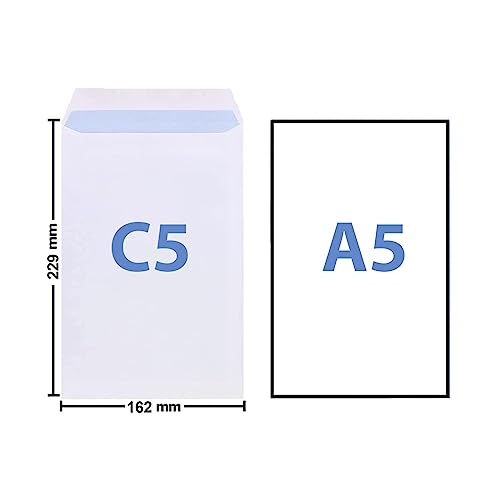 White Self-Seal Pocket Envelopes A5 / C5  229 x 162 mm 90 GSM (Pack of 50)