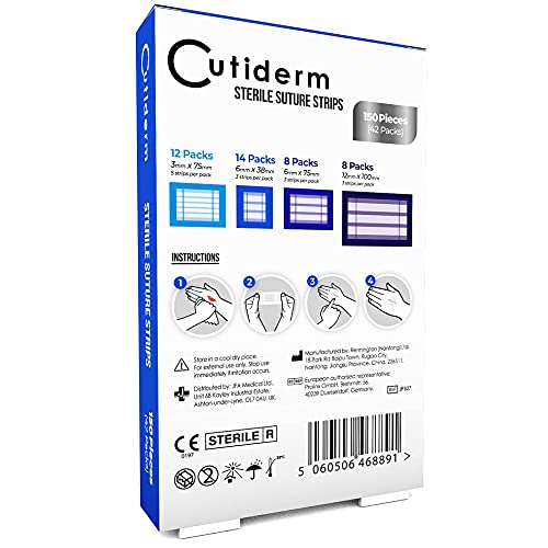 Cutiderm Sterile Skin Wound Closure Suture Strips, 4 Sizes - 150 Strips