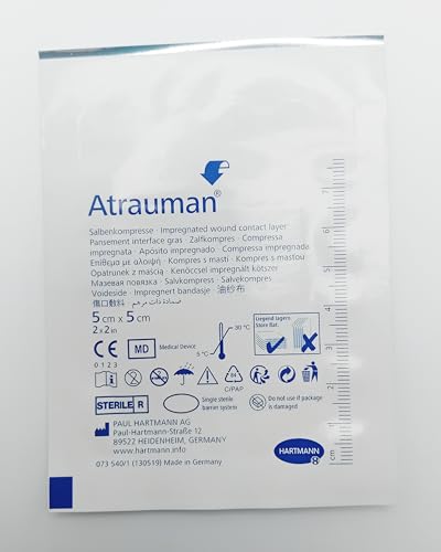 Atrauman Wound Contact Layer Impregnated Pack of 10 Non-Adherent, Soothing Wound Dressing for Sensitive Skin (5cm x 5cm)