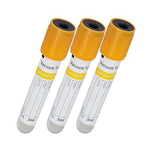 Vacuum Blood Collection Tubes 100pcs 3mL  Glass Blood Vacutainer Laboratory Tubes Centrifuge Tube with Yellow Top, 12 x 75mm (Yellow)