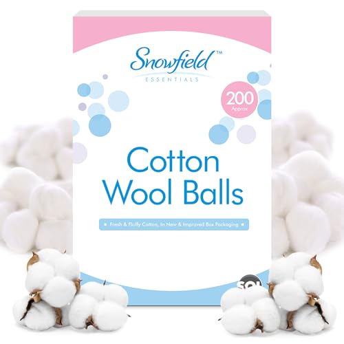 Cotton Wool Balls Pack of 200 Soft & Gentle Pure Cotton Wound Padding & Crafts - Highly Absorbent, Non-Cling, Comes in Resealable Hygienic Storage Bag