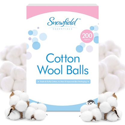 Cotton Wool Balls Pack of 200 Soft & Gentle Pure Cotton Wound Padding & Crafts - Highly Absorbent, Non-Cling, Comes in Resealable Hygienic Storage Bag