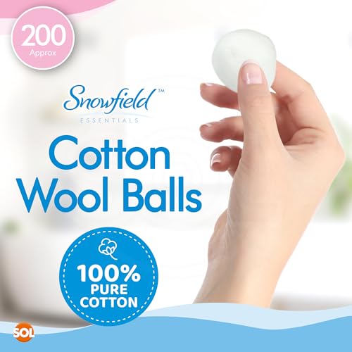 Cotton Wool Balls Pack of 200 Soft & Gentle Pure Cotton Wound Padding & Crafts - Highly Absorbent, Non-Cling, Comes in Resealable Hygienic Storage Bag