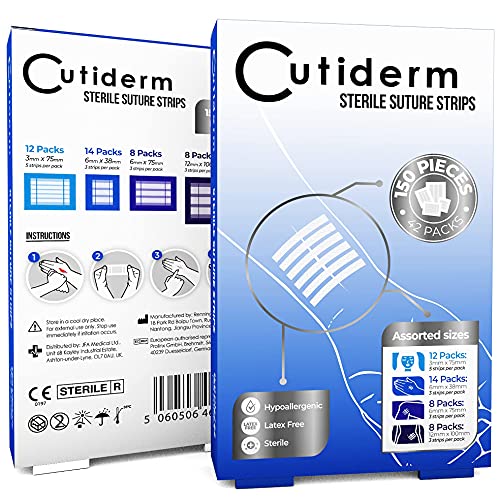 Cutiderm Sterile Skin Wound Closure Suture Strips, 4 Sizes - 150 Strips