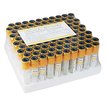 Vacuum Blood Collection Tubes 100pcs 3mL  Glass Blood Vacutainer Laboratory Tubes Centrifuge Tube with Yellow Top, 12 x 75mm (Yellow)